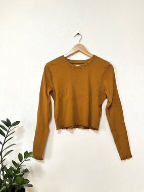 madewell Ribbed Baby Tee lettuce edge mustard yellow antique gold large